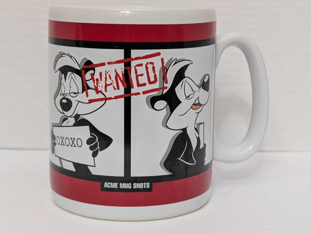 Vtg 1997 Warner Bros. Studio Store Pepe Le Pew ACME Mug Shots Jumbo 30oz Mug